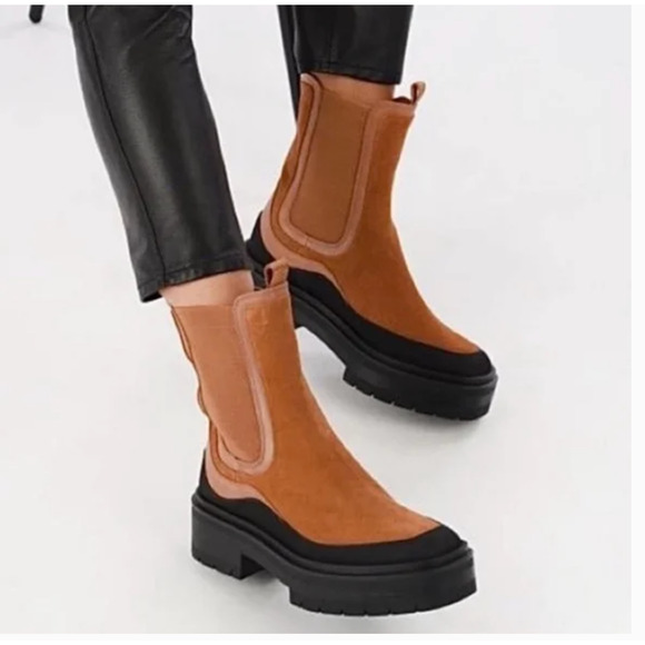 Sam Edelman Lulia Chelsea Boots 9.5 NWT Tan Suede Platform Lug Sole Ankle Calf - Picture 1 of 9